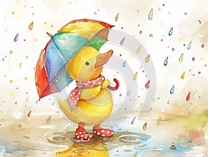 Rubber Duckie in colorful spring rain shower photo