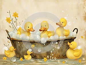 Rubber duckies at bathtime