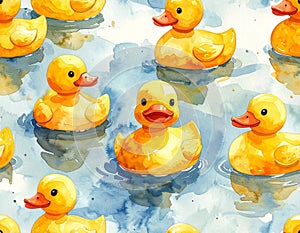 Rubber Duckies Floating in Water