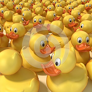 Rubber ducks background 3d illustration