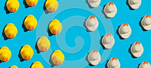 Rubber ducks in different directions concept
