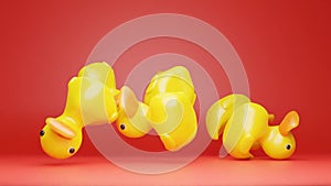 Rubber ducks falling, crazy 3d animation