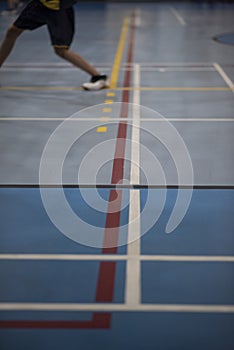 Rubber floor special used for an indoor gym only, seeing with red lines for a volleyball court.