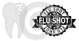Rubber Flu Shot Ribbon Watermark and Mesh Wireframe Tooth Fracture