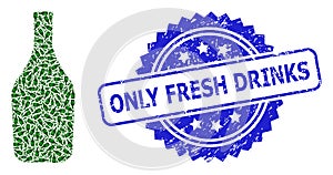 Rubber Only Fresh Drinks Watermark and Recursive Wine Bottle Icon Composition
