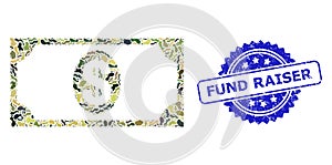 Rubber Fund Raiser Stamp and Military Camouflage Composition of Usd Banknote