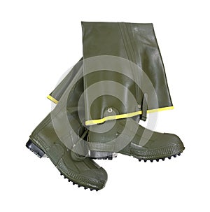 Rubber hip boots on white background