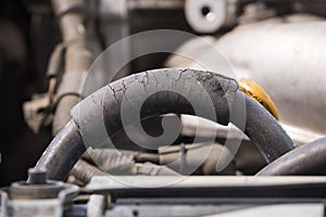 Rubber hose cracked engine End of life condition is dangerous,Soft focus,selected focus,shallow depth of field