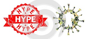 Rubber Hype Stamp Seal And Human Virus Polygonal Mocaic Military Camouflage Icon