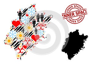 Rubber Inner Space Badge and Heart Demographics Vaccine Collage Map of Fujian Province