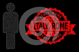 Rubber Italy, Rome Stamp and Polygonal Mesh Person