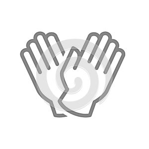 Rubber medical gloves line icon. Hand protective symbol photo
