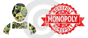 Rubber Monopoly Seal and Worker Polygonal Mocaic Military Camouflage Icon