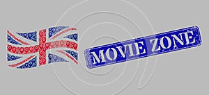 Rubber Movie Zone Seal and Guide Waving Great Britain Flag - Mosaic of Route Marks