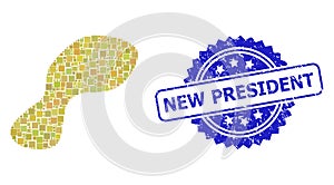 Rubber New President Stamp Seal and Square Dot Collage Spot