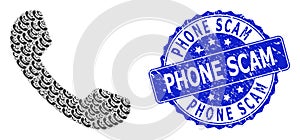 Rubber Phone Scam Round Stamp and Fractal Phone Icon Mosaic