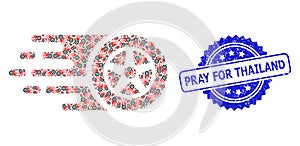 Rubber Pray for Thailand Stamp and Recursive Tire Wheel Icon Composition