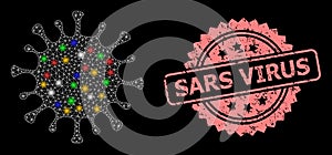 Rubber Sars Virus Stamp and Network Coronavirus with Light Spots