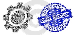 Rubber Shark Warning! Round Seal Stamp and Recursive Gear Icon Mosaic
