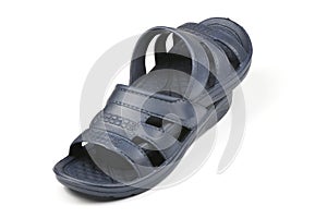 Rubber slippers. Pair of blue flip flops isolated on a white