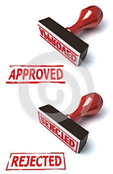 Rubber stamp approved rejected 3d rendering