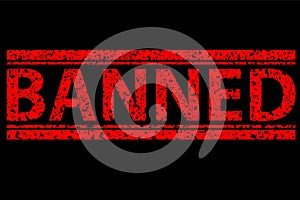 Rubber Stamp, Banned, at Black Background