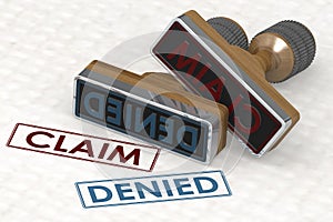 Rubber stamp with claim denied word