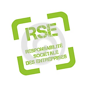 Rubber stamp with Corporate social responsibility called responsabilite societale entreprise in French