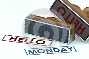 Rubber stamp with hello Monday word