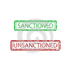 Rubber stamp sanctioned and unsactioned isolated on white