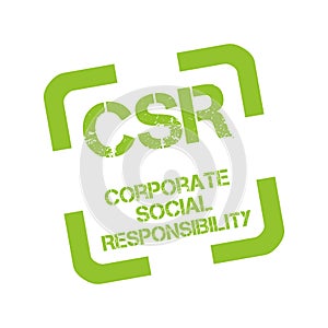 Rubber stamp with text CSR corporate social responsibility