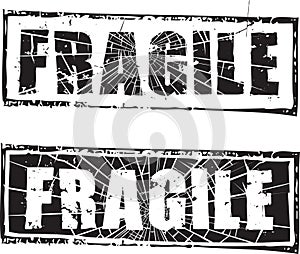 Rubber stamp with the text fragile