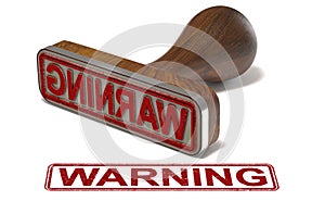 Rubber stamp with the word warning printed over white background