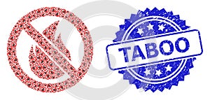 Rubber Taboo Watermark and Recursive Forbidden Fire Icon Mosaic