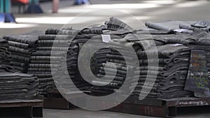 Rubber tape on a large tire factory close-up.