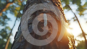 Rubber Tapping on a Tree Trunk