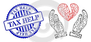 Rubber Tax Help Stamp and Hatched Broken Heart Care Hands Mesh