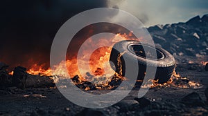 rubber tire on fire