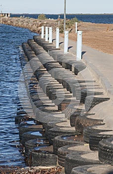 rubber truck and car tyres used on the jetty.