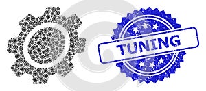 Rubber Tuning Seal Stamp and Fractal Gear Icon Composition