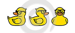 Rubber yellow duck in sunglasses icon isolated