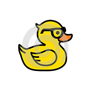 Rubber yellow duck in sunglasses icon isolated