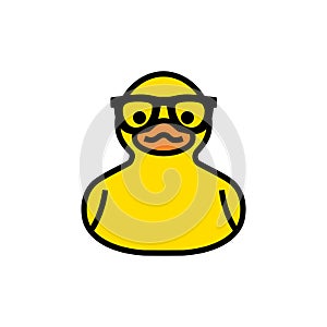 Rubber yellow duck in sunglasses icon isolated