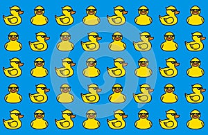 Rubber yellow duck in sunglasses. Seamless Pattern