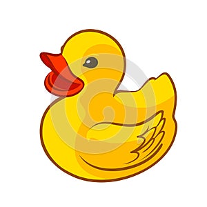 Rubber yellow duck. Toy symbol or icon. Cartoon vector illustration