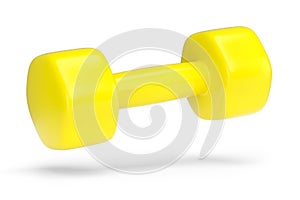 Rubber yellow dumbbell isolated on white background