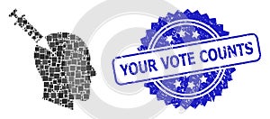 Rubber Your Vote Counts Seal and Square Dot Mosaic Head Injection