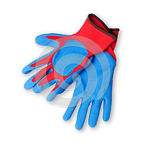 Rubberized gloves for work on a white background