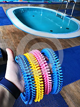 Rubberized not smooth rings for teaching children swimming.