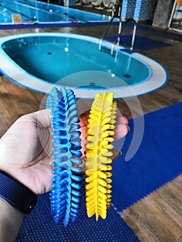 Rubberized not smooth rings for teaching children swimming.